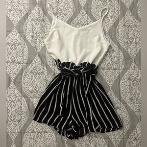 White & Navy Blue Striped Romper